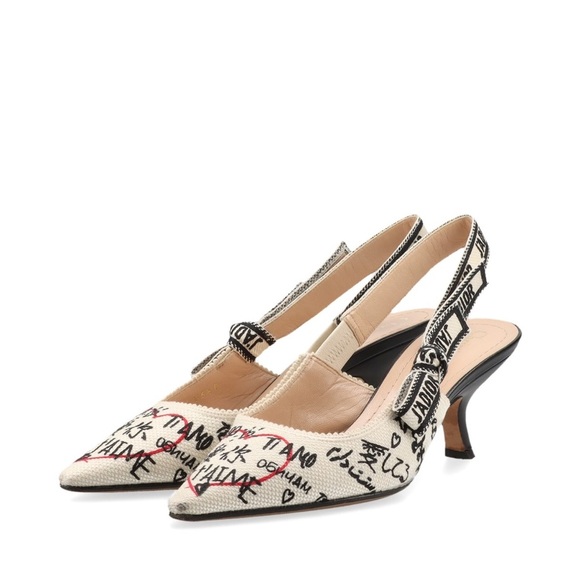 Authentic Dior Graffiti Embroidery Slingback Pumps in white 36 1/2 US 6 1/2 - Picture 1 of 16